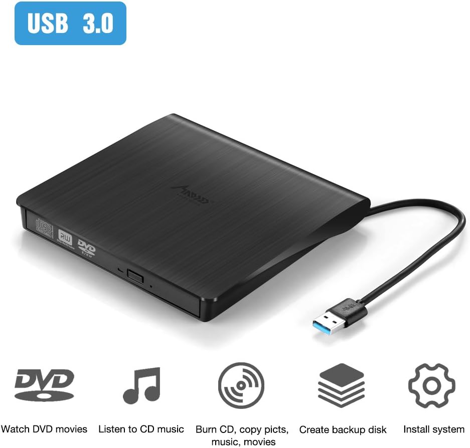 External DVD Drive, MAD GIGA USB 3.0 Transmission Slim Portable External DVD CD +/-RW Writer/Burner/Rewriter ROM Drive Perfect for Mac OS/Win7/Win8/Win10/Vista PC Desktop Laptop