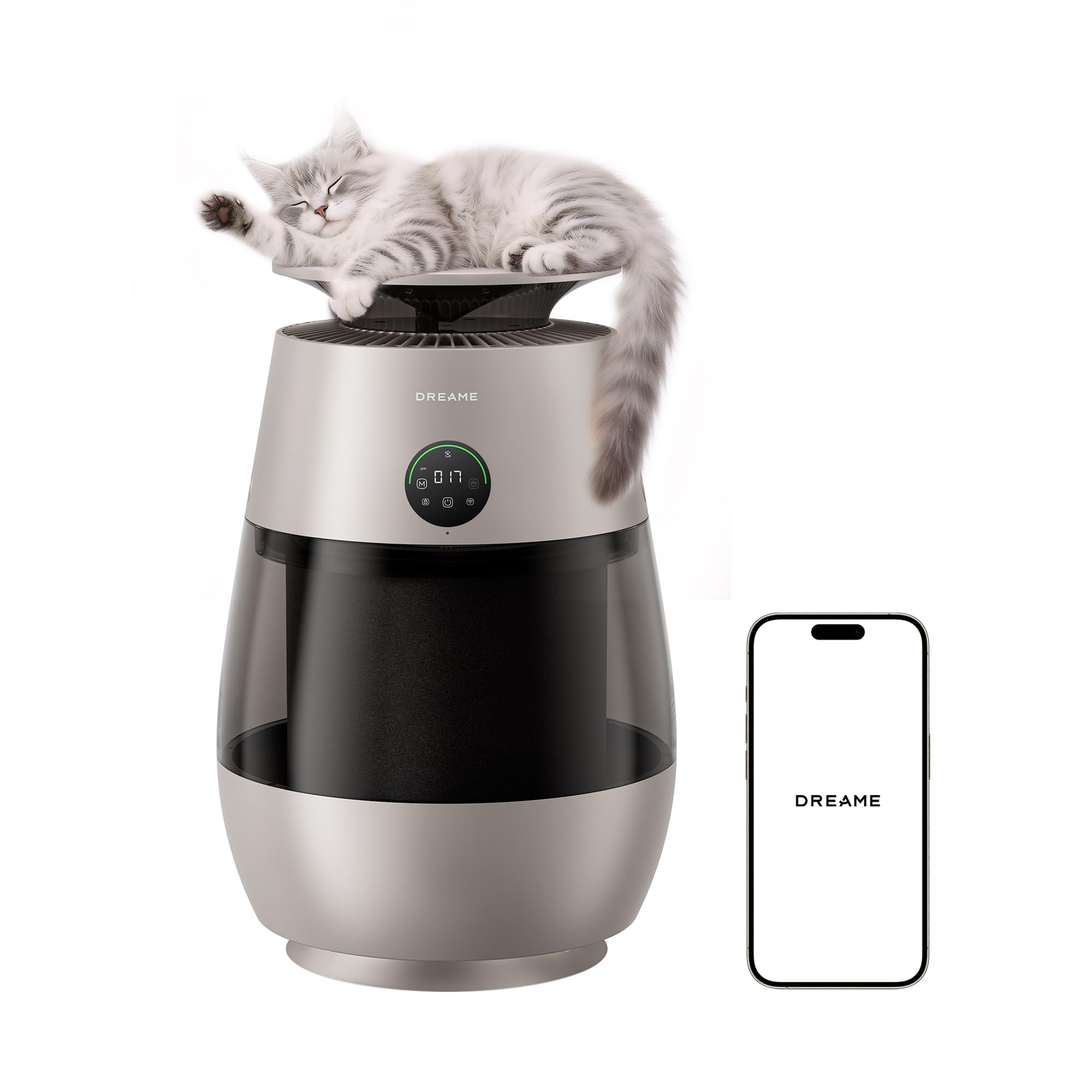 DREAME AP10 Pet Purificatore d'Aria Sistema di Ritorno dell'aria ad Alta Pressione Negativa a 360°, La Purificazione in 5 Stadi Cattura i Peli e Gli Odori, Scomparto Trasparente