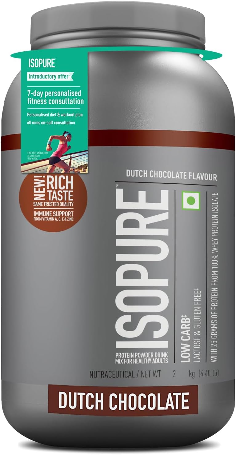 [Whey Protein Isolate Powder, 4.40 lbs/2 Kg (Dutch Chocolate), Low carbs, Lactose-Free Vegetarian protein for Men & Women] with FREE Optimum Nutrition Micronised Creatine Powder, 250g