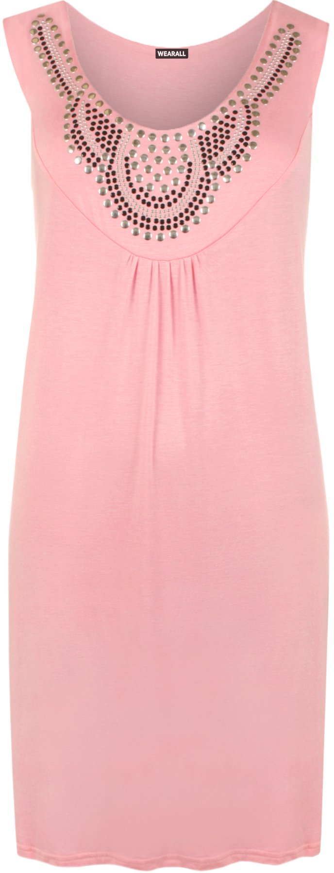 WearAll Ladies Sleeveless Long Stud Top Womens Plus Size Stretch Scoop Neck Pink 26/28