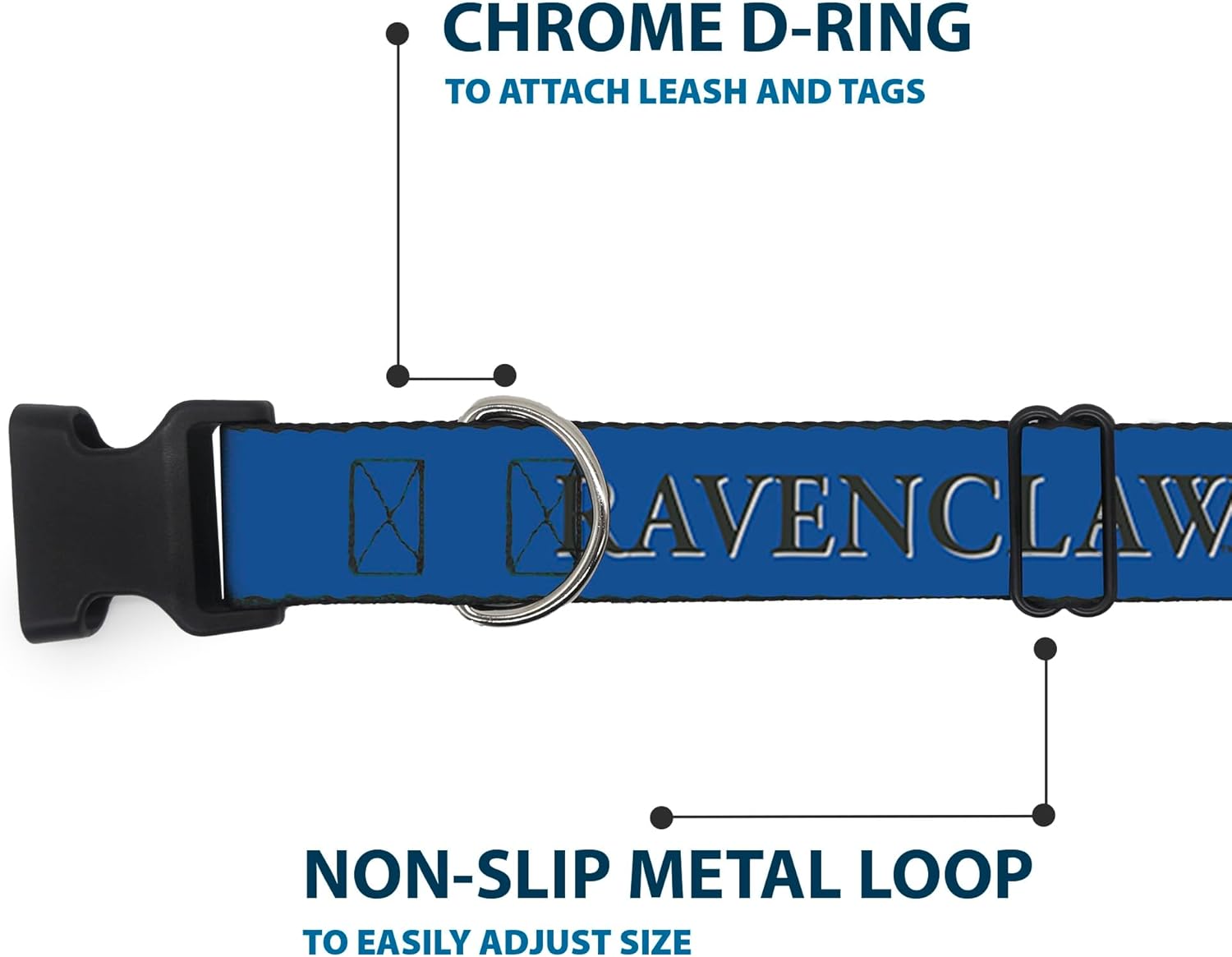 Buckle-Down Dog Collar Plastic Clip Harry Potter Ravenclaw Crest Blue Black 20 to 31 Inches 1.5 Inch Wide