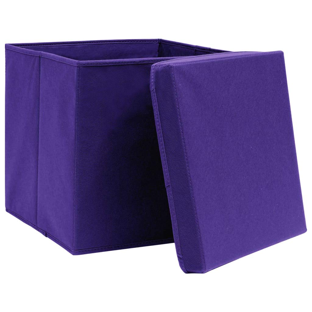 Chusui Aufbewahrungsboxen mit Deckel, 10 Stück, Organizer für Schubladen, Organizer, Spielzeugbox, Aufbewahrungsbehälter, Aufbewahrungsbehälter, violetter Stoff, 32 x 32 x 32 cm