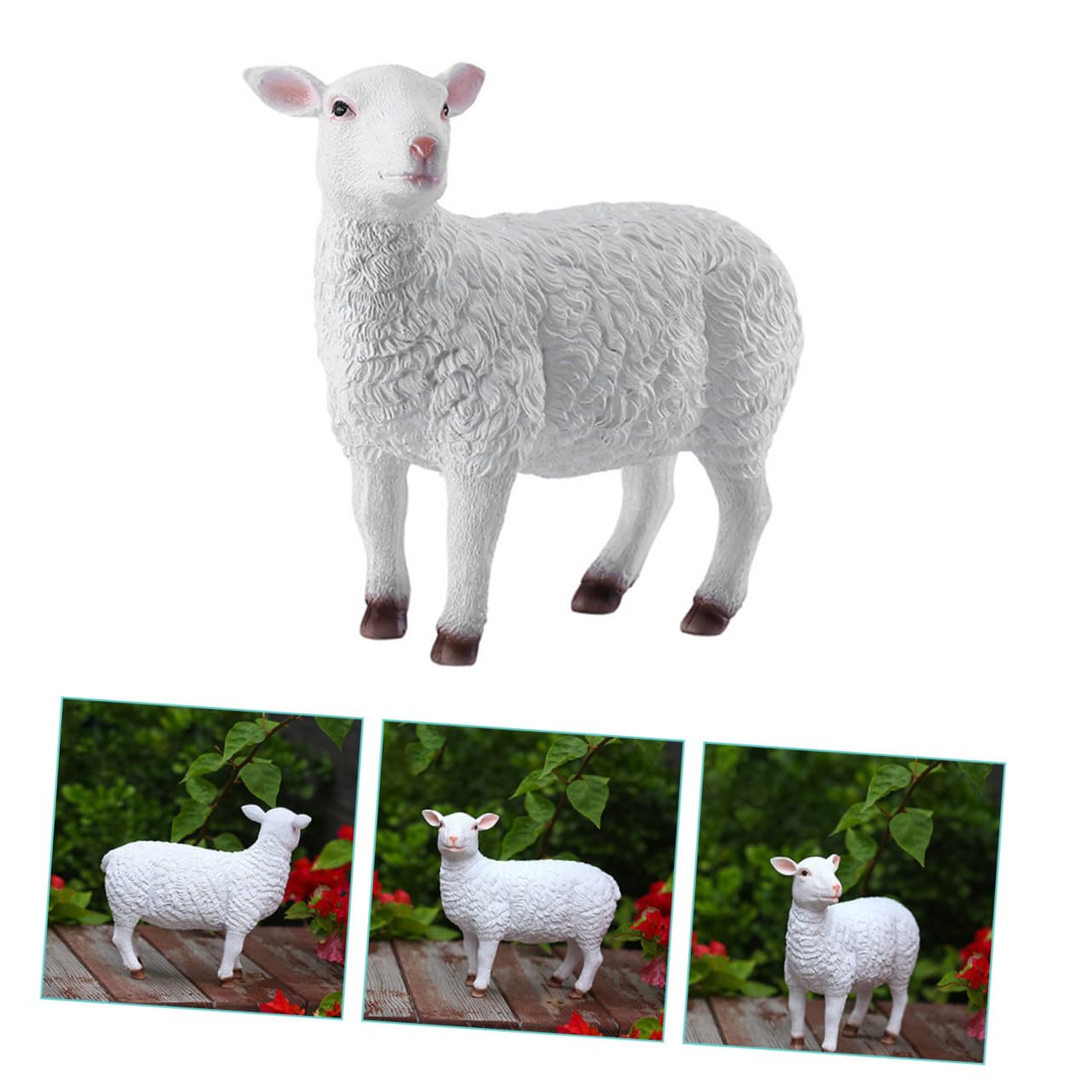 VICASKY Lebensechte Garten Schaf Statue aus Resin Wetterfeste Dekofigur für Draußen und Drinnen Niedliche Lamm Skulptur Leicht und Detailreich für Gartenliebhaber