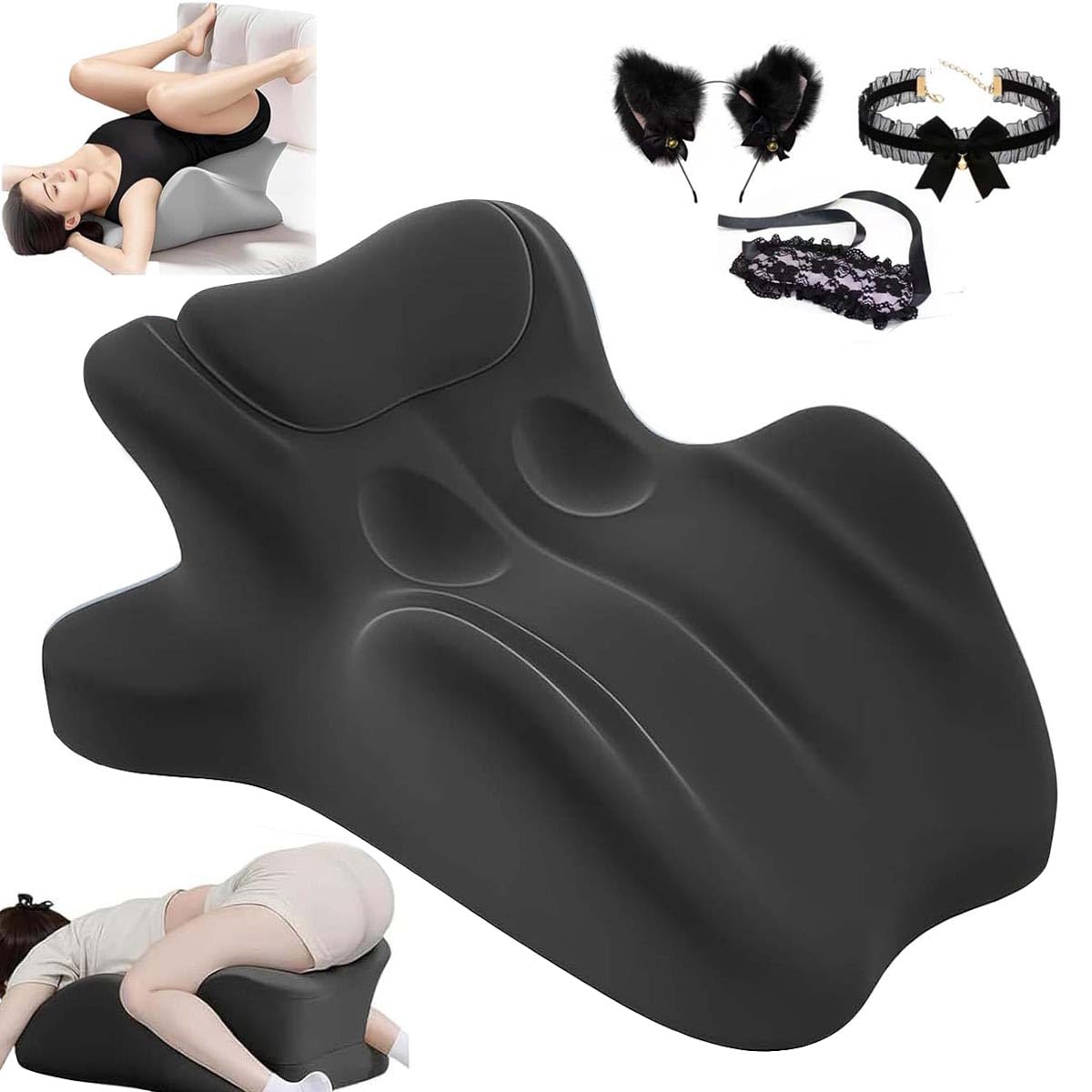 Generico Cuscino Per Coppia 27° - Cuneo In Memory Foam,Cuscino Ergonomico,Multifunzionale,Materiale In Memory Foam Morbido,Fodera Facile Da Pulire. (Nero, 59 * 46 * 42)