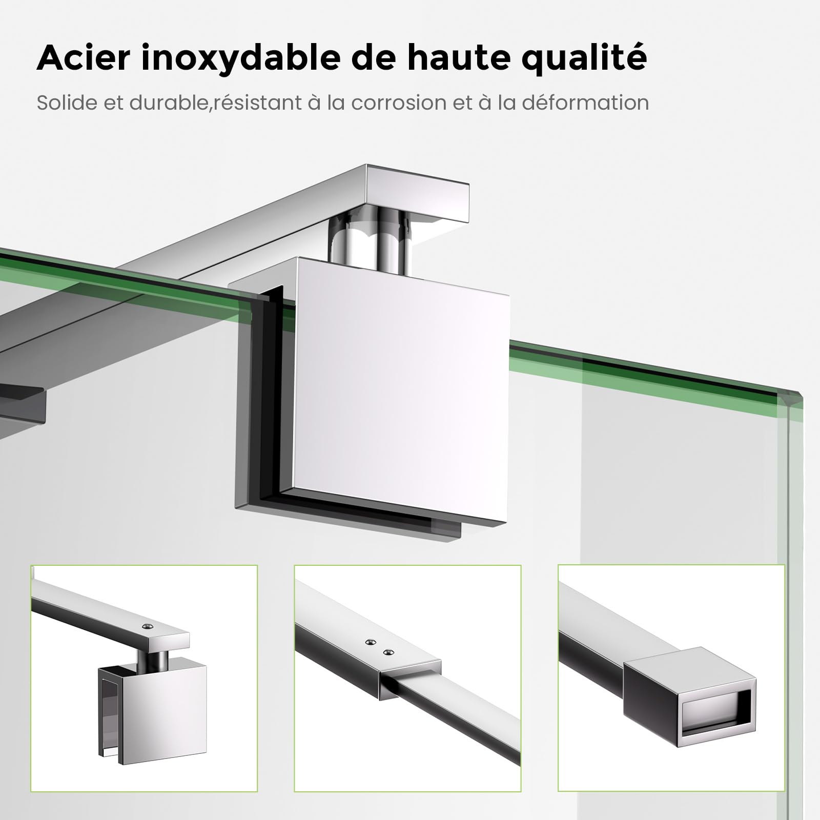 S'AFIELINA Barre de stabilisation, Barre de support pour parois de douche, Angulaire, Flexible, Réglable 700-1200 mm, Stabilisateur pour verre d'épaisseur 8-10 mm (2 pièce)