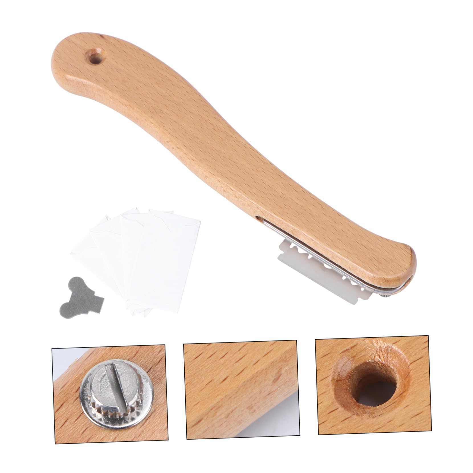 Healifty Couteau à Pain Courbé 304 Acier Inoxydable Avec Manche En Bois, Lame Remplaçable 5 Pièces, Trancheuse Pâtisserie Pour Découpe Précise, Outil La Cuisine Professionnel Pour Pain Et Gâteau