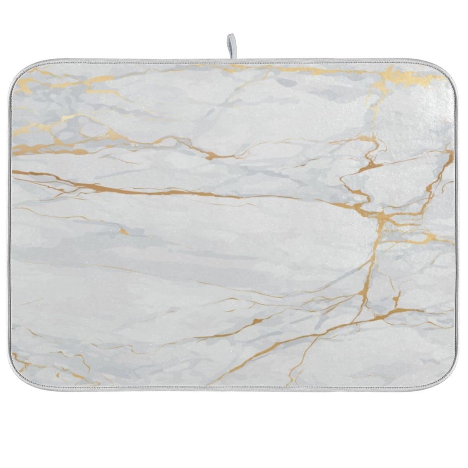 Polyester Dish Drying Mat Absorbent Drying Mat for Kitchen Counter 16 x 18 inch Marble White Marble Dish Dry Mat Pad with Hanging Loop