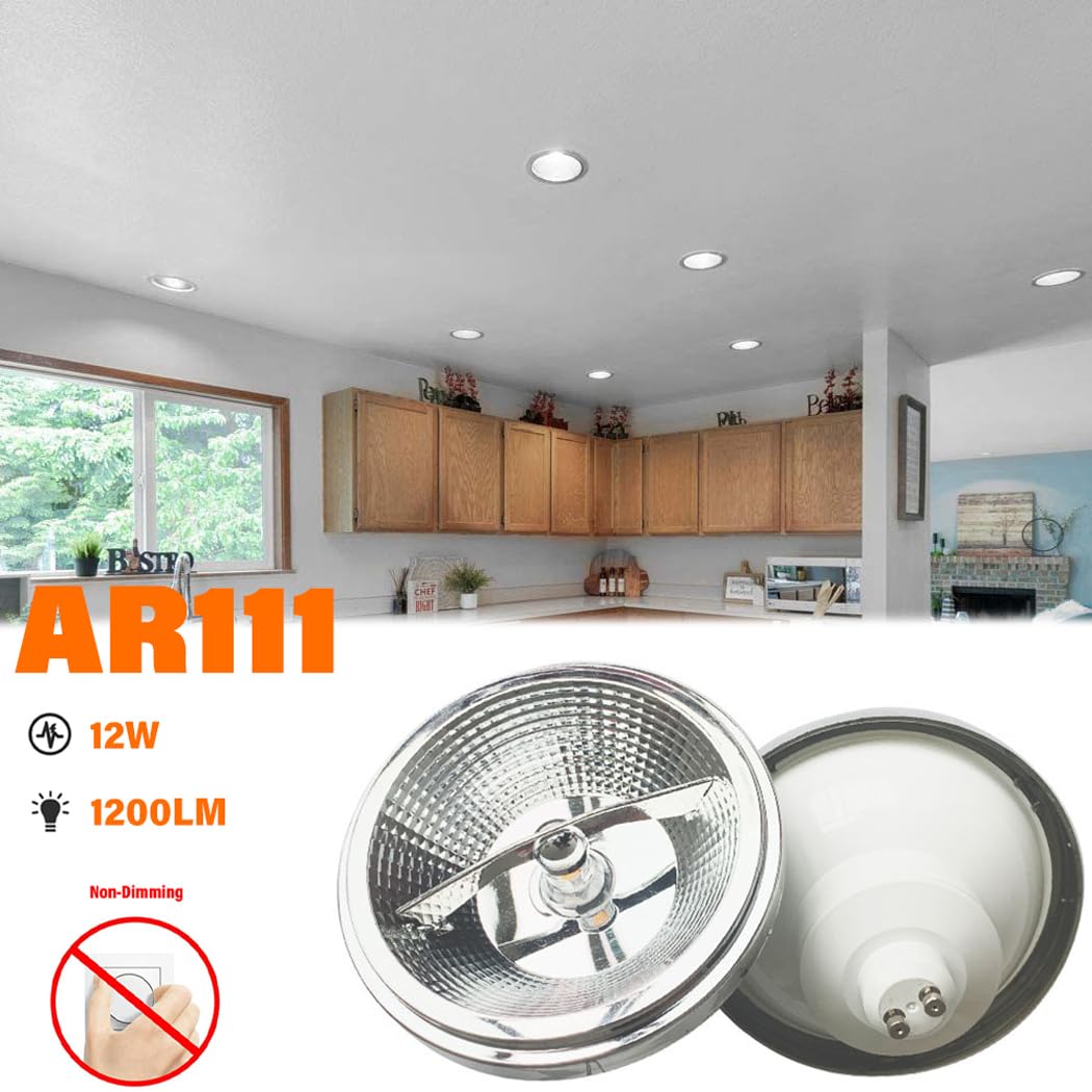 AR111 Bombillas LED GU10 Reflector Luz de inundación 12 vatios COB 1200 lúmenes (Equivalente a 100 W) Ángulo de Haz de 120 ° Foco AC 85-265 voltios no Regulable (Paquete de 6)