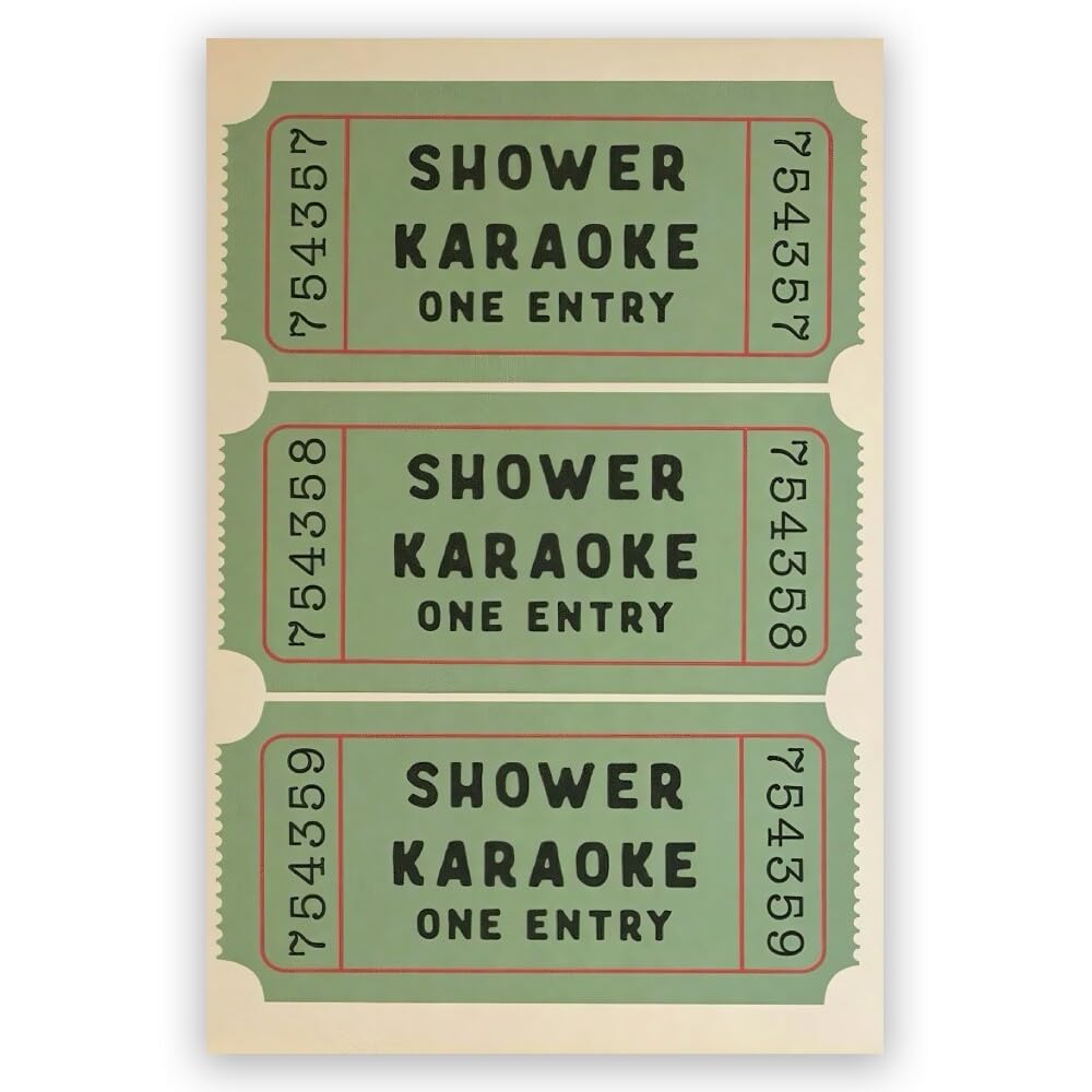WHQethrial Vintage Canvas Poster for Bathroom Decor Funny Shower Karaoke Ticket Print Retro Toilet Wall Art Cute Bath Decor Quirky Aesthetic Trendy Art Shower Singing Gift 16x24inch Unframed, style-5