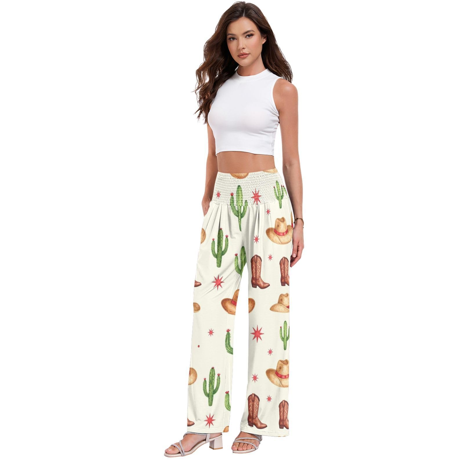 Western Prints - Pantalones largos casuales para mujer, ligeros, con tacto modal