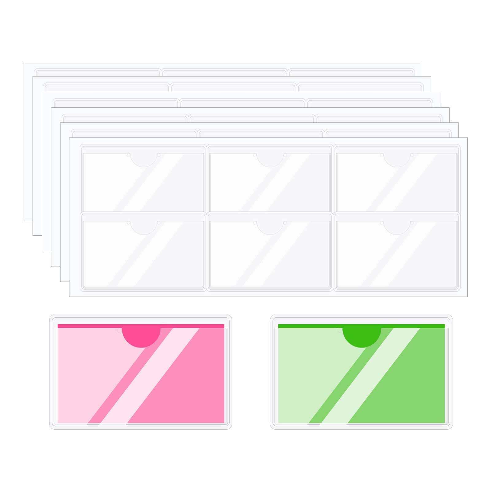 PATIKIL 40Pcs Label Holders Adhesive Label Pockets, 2.6x1.4inch Index Card Pockets Card Tag Holder for Note Card Storage Bin Bookshelf Mailbox, Clear