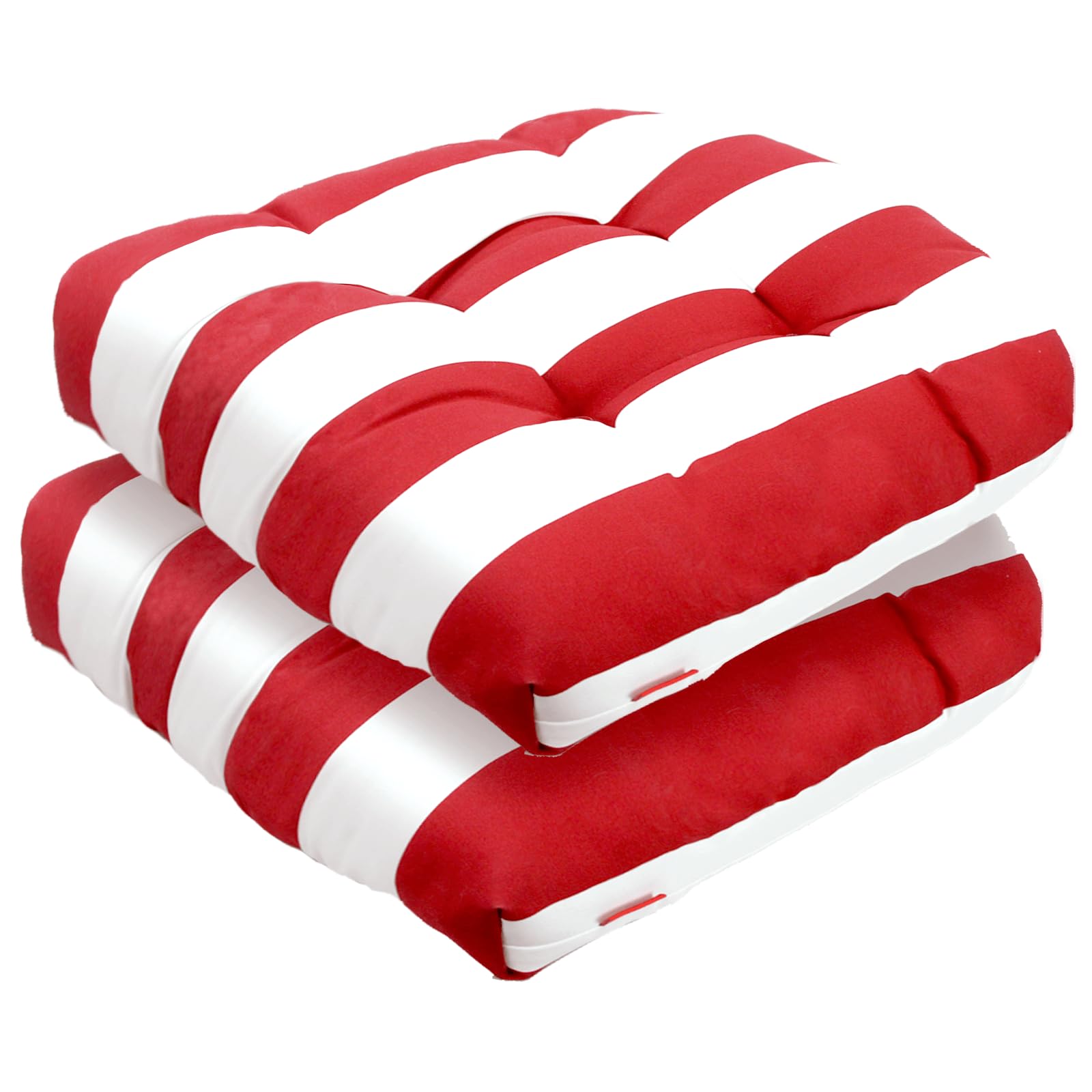 Pcinfuns Outdoor Seat Cushions,19"x19"x5" Thick Fill Tufted Cushions with Round Corner Patio Chair Pads,Water-Resistant Chair Cushion,Red White,Set of 2