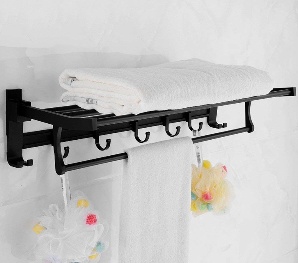 LMYSXAOZ LNNSHX Free punching bathroom Shelf Foldable Double layer Towel rack Supplies Storage shelves (Silver)