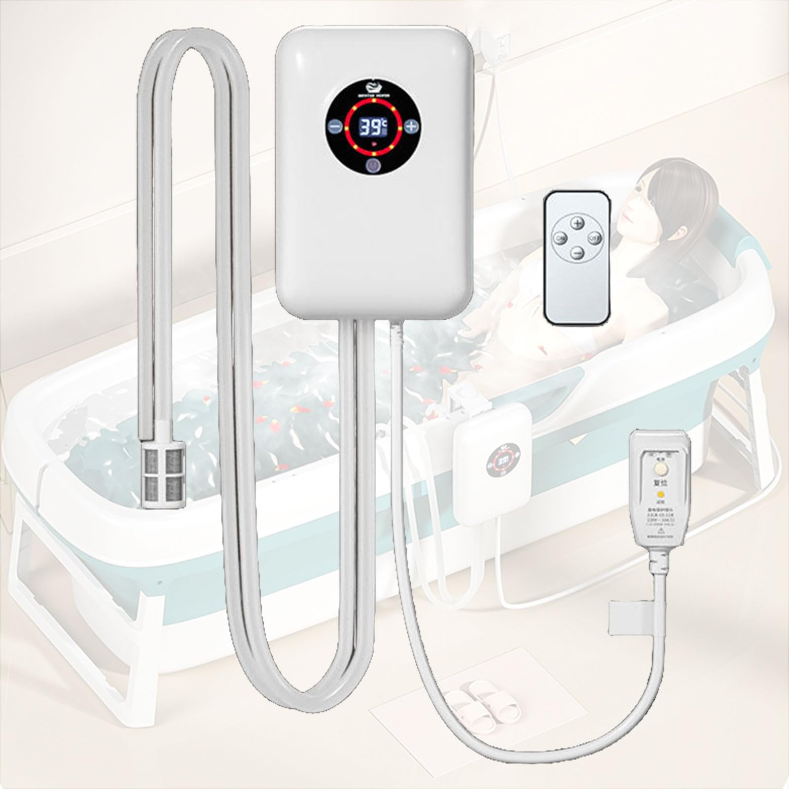 Portable Water Heater, Immersion Heater, Constant Temperature Control From 30-43°C, Easy to Use, for Hot Tub, Foldable BathtubWhite,22x14.8x7.5cm