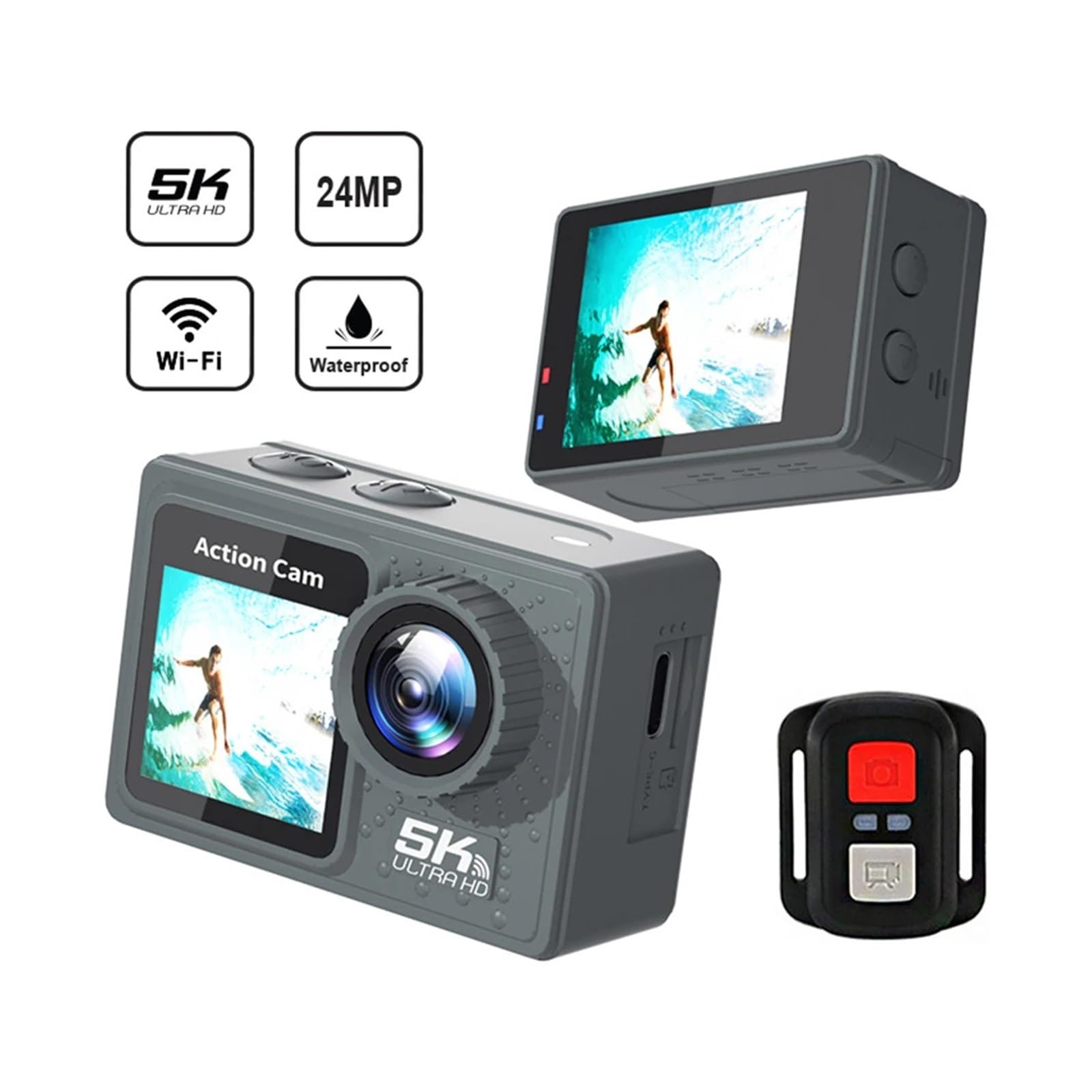 5K 4K 60FPS Action Camera Anti Shake WiFi Sport DV Cam Doppio Schermo Telecamera da Ciclismo Esterna 170 ° Grandangolare con Telecomando Alta Risoluzione