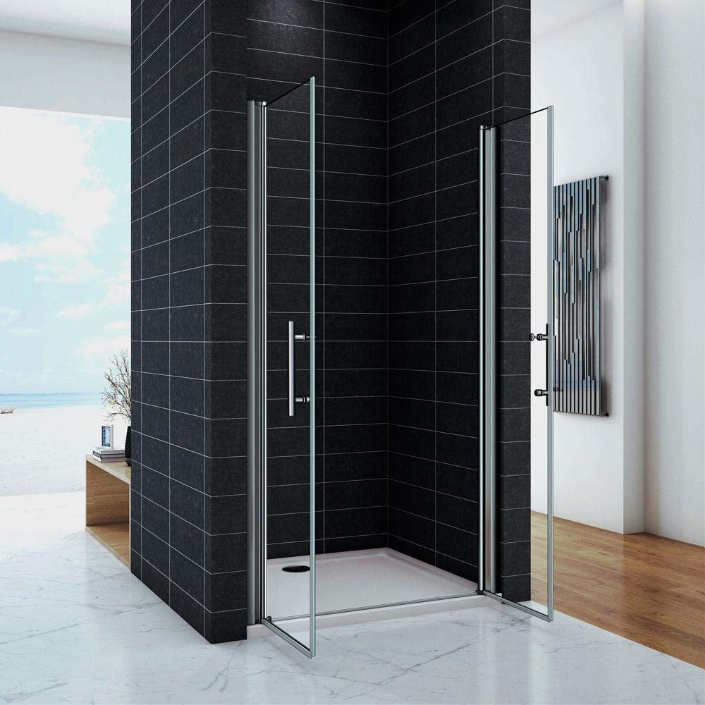 Porta Per Nicchia box doccia 75x195 cm 2 Ante Apertura Saloon In Vetro Temperato Trasparente 6mm Anticalcare