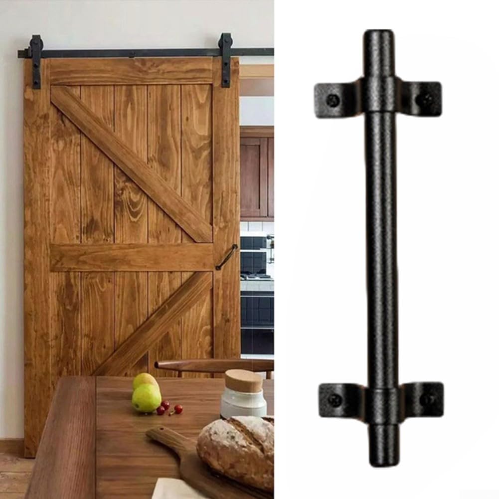 HOgardenME Classic Barn Door Handle, Vintage Carbon Steel Gate Hardware, Black Country Barn Sliding Door Pull Handle, 19.5cm Length