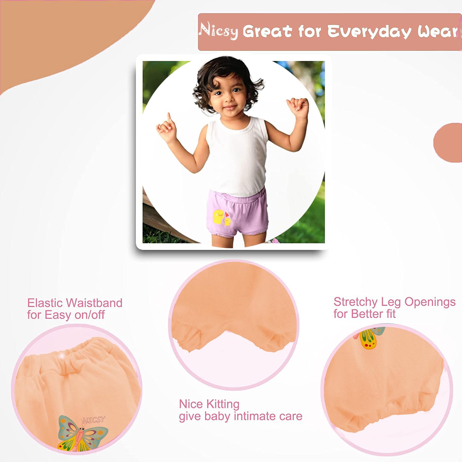 NICSY Baby Bloomers Boy and Girls Cotton Panties/Underwear/Briefs Set (0 Months-6 Months, 6) 4
