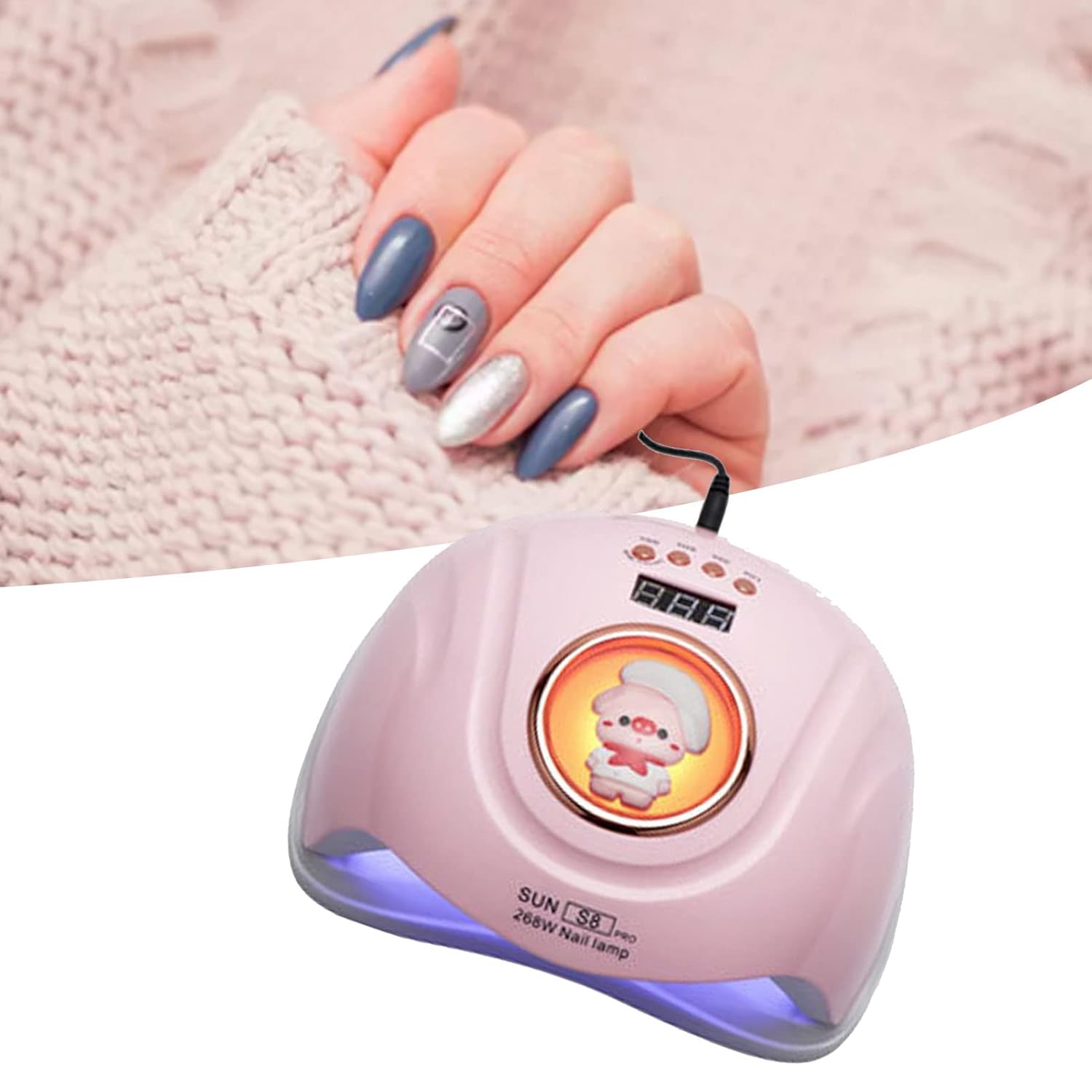 Nail Lamp, Nfrared Sensing 268W Power 57 Lamp Chips UV Lamp for Nails, No Damage to Skin LED Screen Nail Lamp with 4 Timer, for Home Salon Nail Art Tools[Pink]
