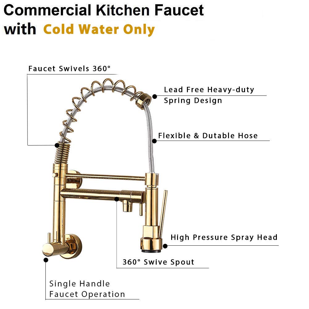 Huin Rubinetto da cucina Rubinetto per acqua fredda con una maniglia per cucina Rubinetto monoforo a parete estraibile con beccuccio girevole