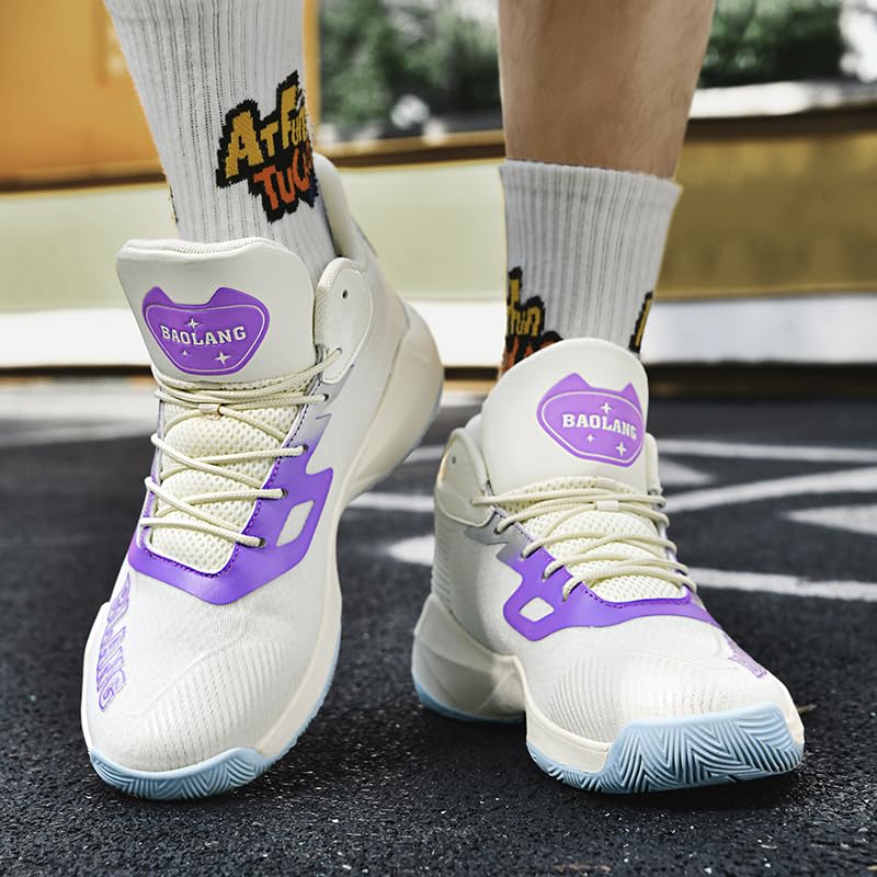 Image of Basketball Shoes for Womens Mens High Top Colorful Volleyball Fashion Breathable Sneakers Lace Up Sport Outdoor Lightweight Non Slip Shoe