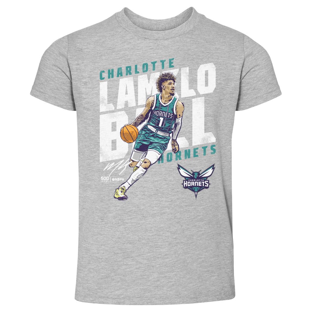 500 LEVEL LaMelo Ball Charlotte Hornets Toddler Shirt - LaMelo Ball Charlotte Hornets Slant WHT (Heather Gray, 3T)