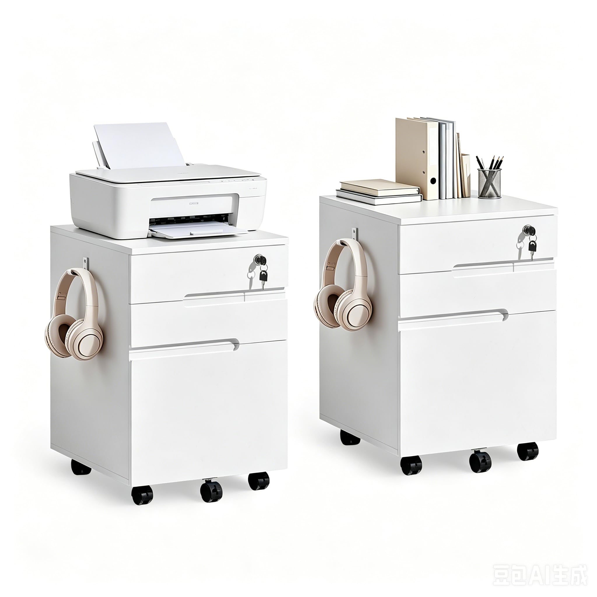 TUKAILAi Set of 2 Lockable 3 Drawer Filing Cabinet on Wheels for Hanging A4