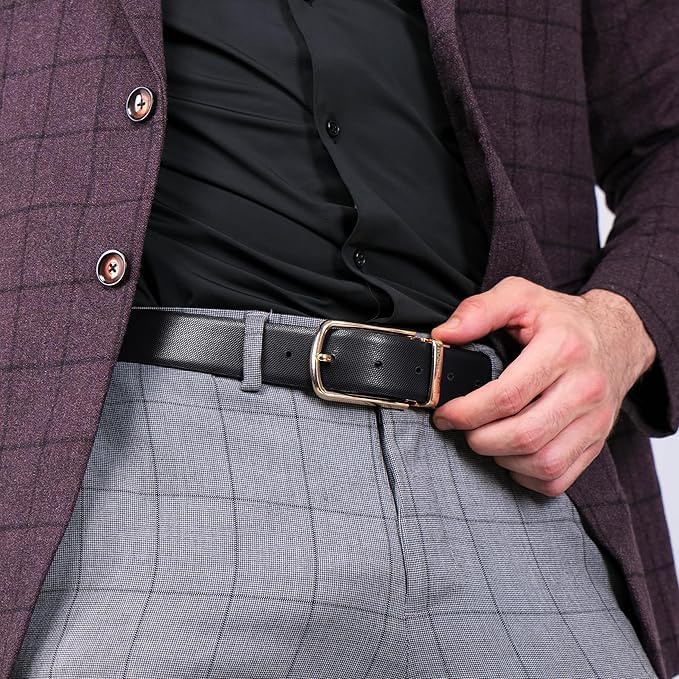 Image of HAYES LONDON Belts for Men Leather Original - Belt for Men Formal with Classic Design, Durable and Italian Reversible Men's Belts for All Occasions