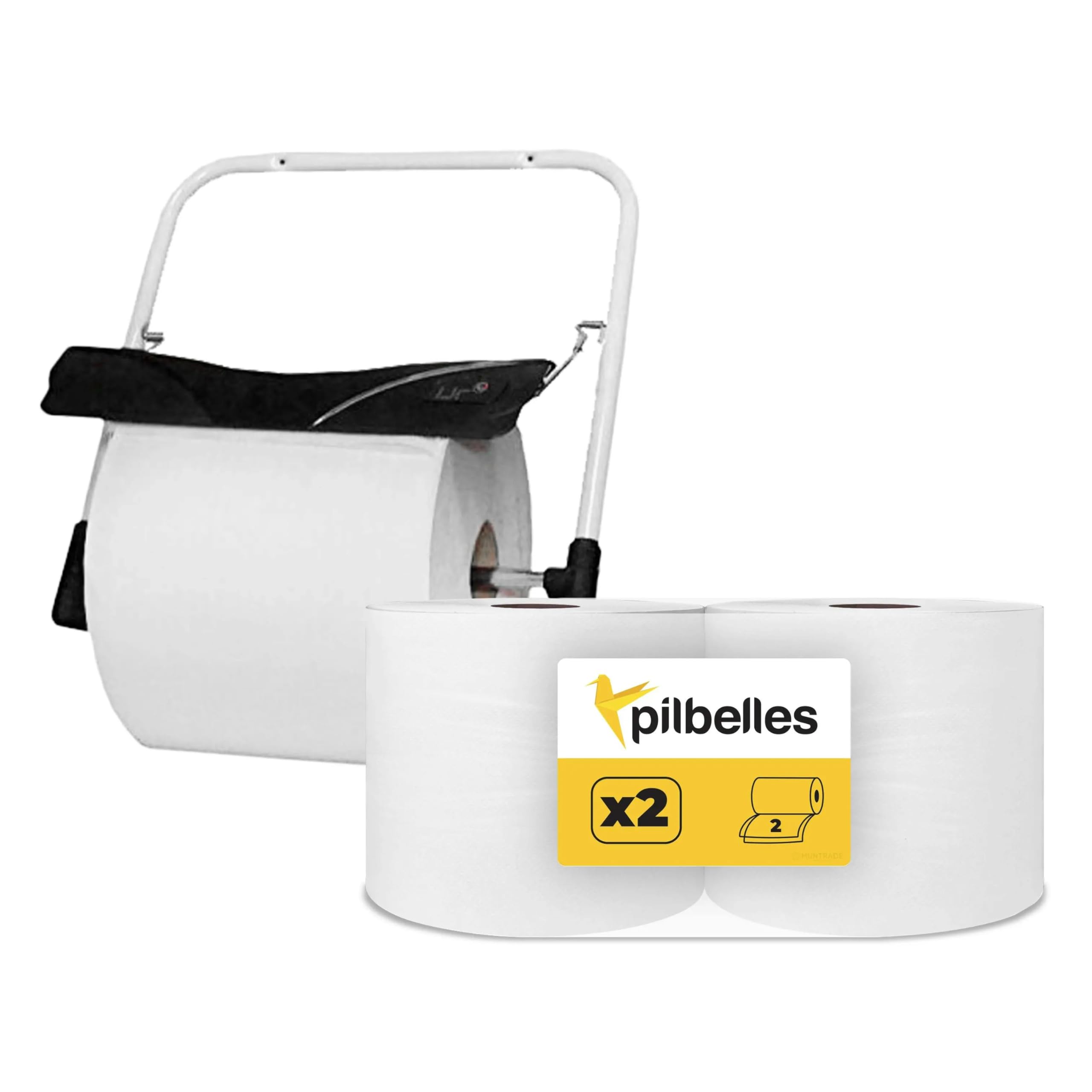Pack Dispensador Papel Bobina de Pared + 2 Bobinas de Celulosa 300 Metros | Portarollos de Papel Industrial