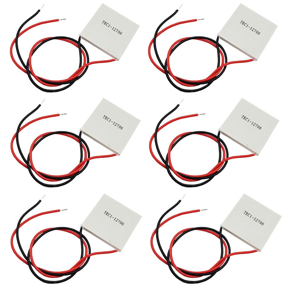 Haldzemo TEC1-12706 Semiconductor Refrigeration Tablets 30W 12V 3A 40x40MM Heatsink Thermoelectric Cooler Cooling Peltier Plate Module (6 Pack)