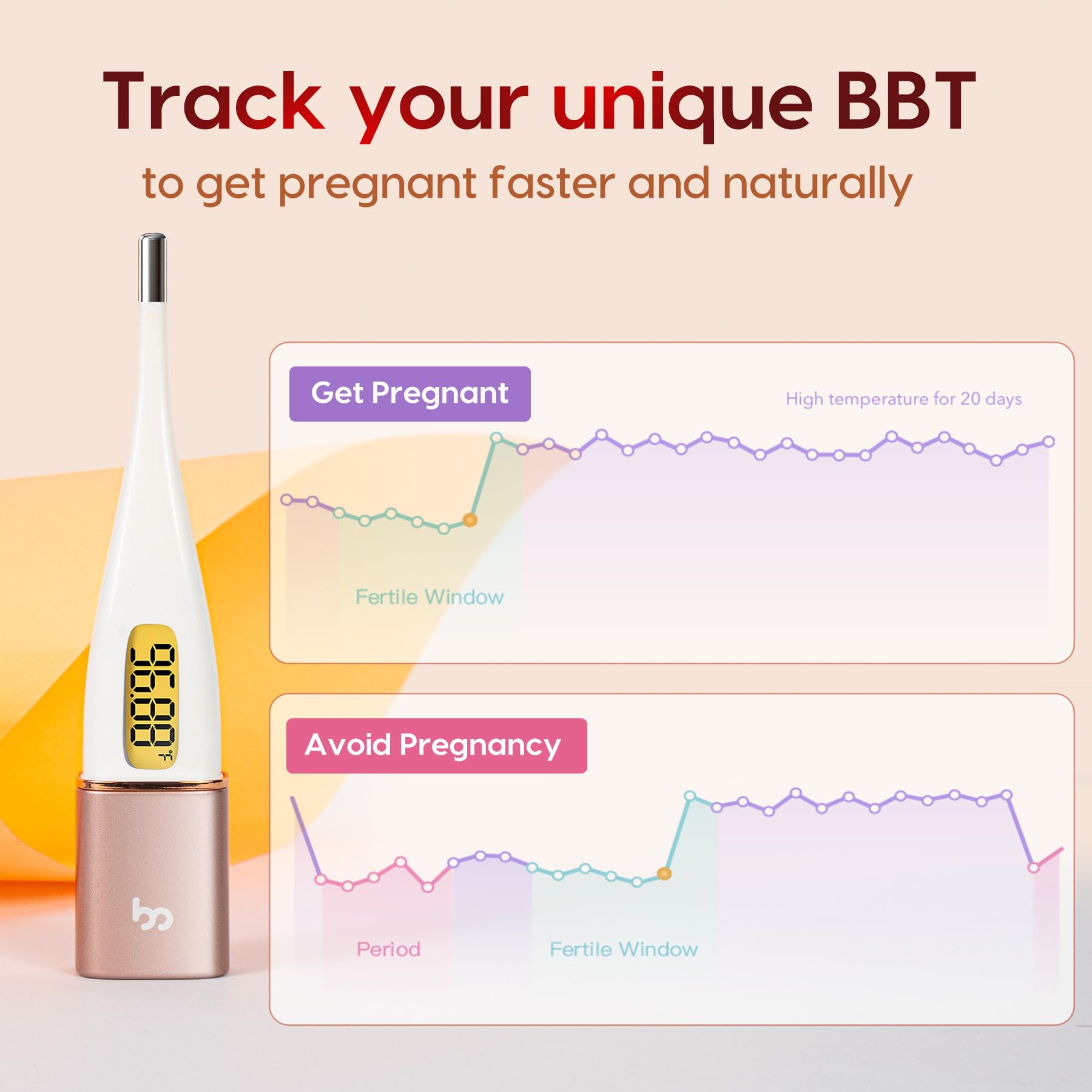 Termómetro de temperatura basal, para seguimiento de la fertilidad y la ovulación (Dorado)