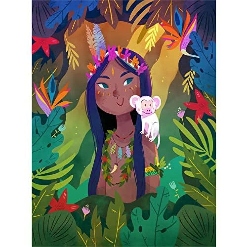 Wee Blue Coo Jungle Girl Flowers Monkey Canvas Wall Art Print