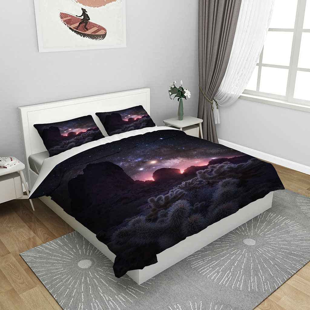 King Size 3-częściowy zestaw poszewek na kołdrę 3D czarne gwiaździste niebo roślina nadruk podwójna pościel kołdra poszewka na kołdrę z zamkiem błyskawicznym dla chłopców dziewcząt ultramiękka mikrofibra Aldult pościel 230 x 220 cm