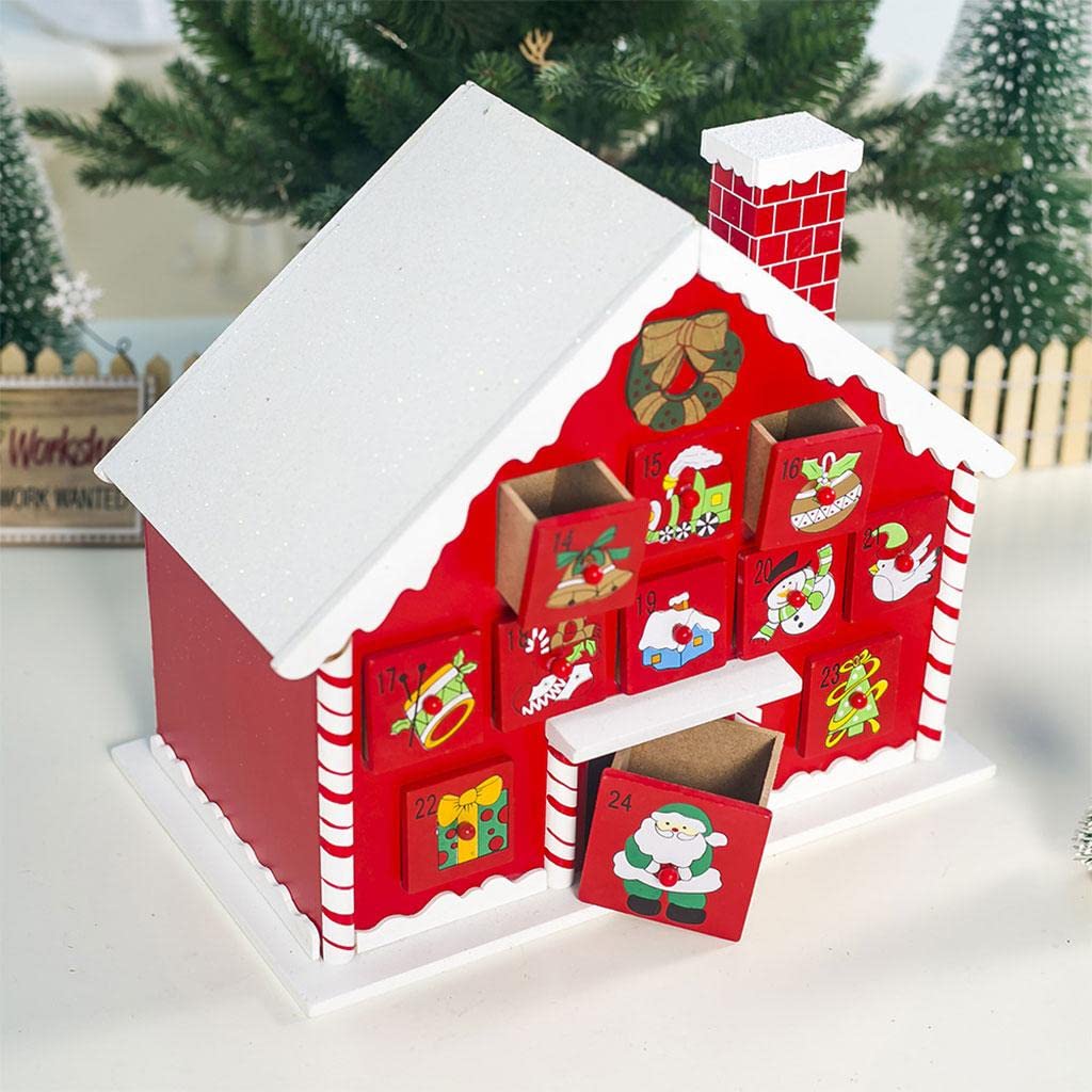 Adventskalender aus Holz, beleuchtet, 24 Schubladen, Urlaubsdekoration