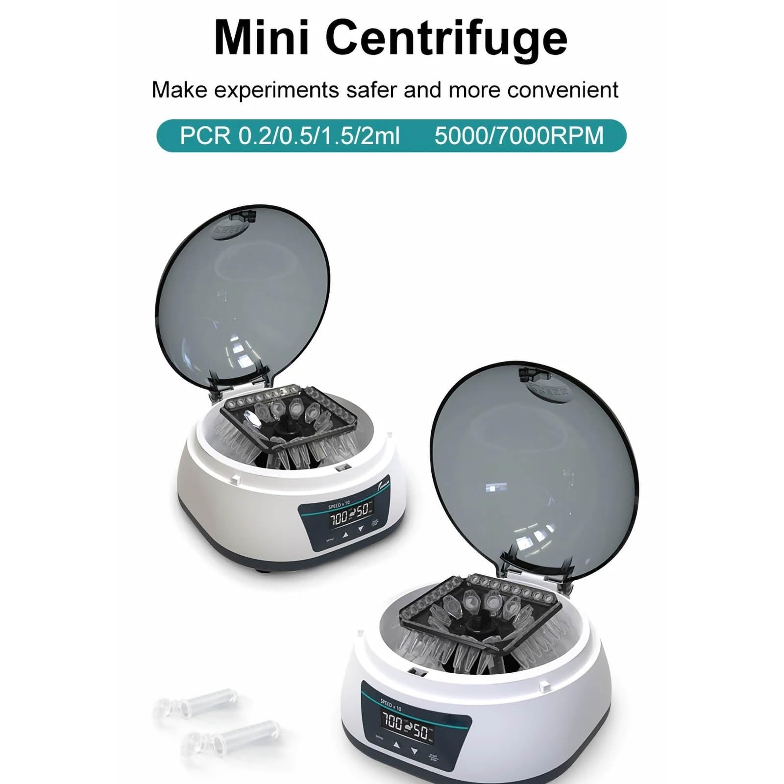 Mini centrífuga de laboratorio de velocidad fija de 7000 Rpm, máquina digital compacta con RCF de 3286 xg, rotor doble for tubos de centrífuga y tubos de recolección de muestras