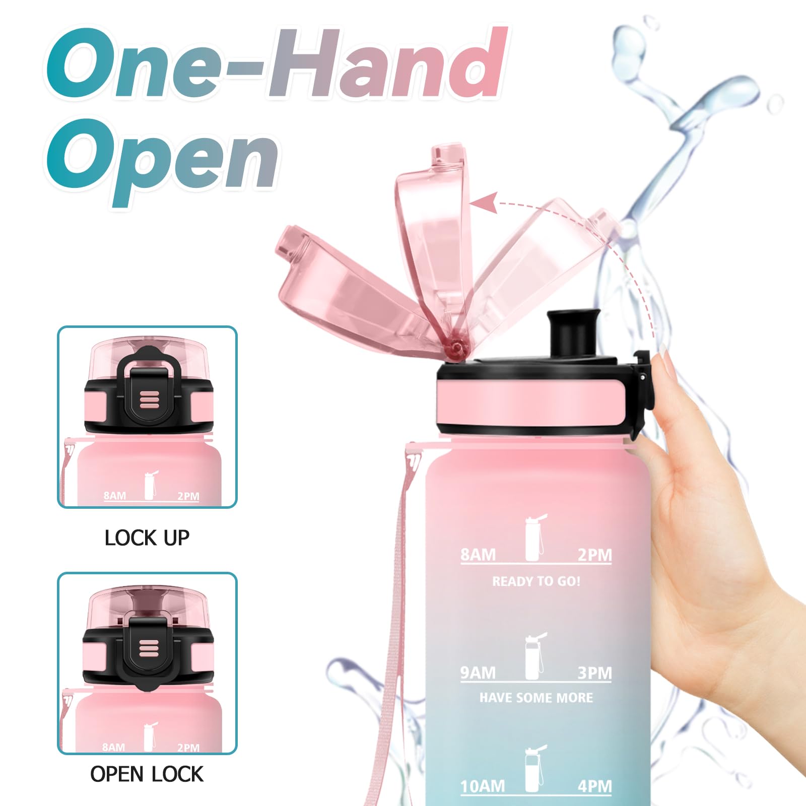 Borraccia Sportiva 1 Litro, Borraccia Motivazionale con Scala Temporale, con Filtro, Facile Pulizia, Borraccia a Prova di Perdite, Bottiglia Palestra per Campeggio, Corsa, Viaggio, Bicicletta