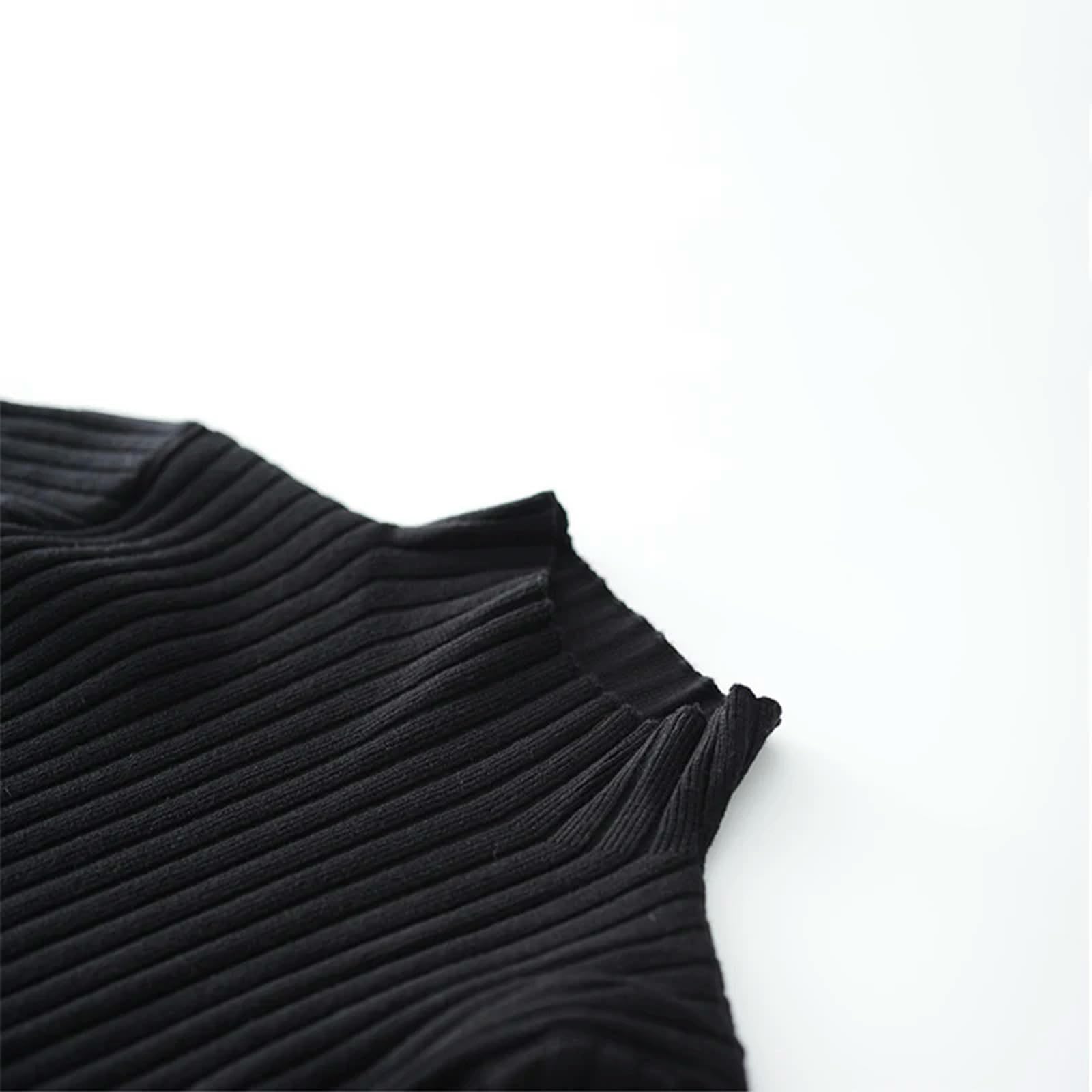 Vestito Donne Cadute Versatili Abiti da Maglia Mungiturante Inverno Strato Interno A Maniche Lunghe Abiti Casual Sciolti A metà Lunghezza-Nero-s
