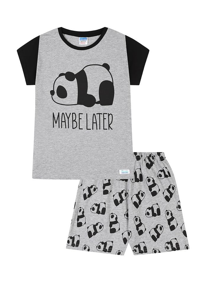 ThePyjamaFactoryGirls Maybe Later Panda Short Grey Pyjama Set