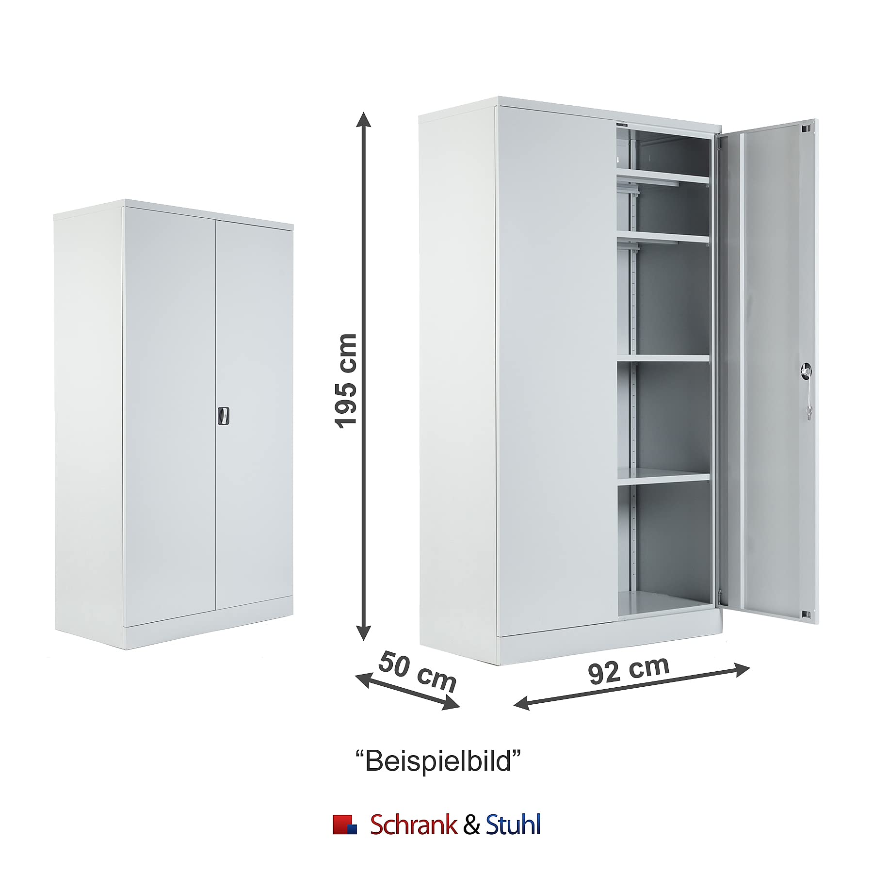Schrank & Stuhl XL Werkzeugschrank – Werkstattschrank mit 4 höhenverstellbaren Fachböden, Stahlschrank für Werkzeuge, 195 x 92 x 50 cm (H x B x T), Grau/Schwarz
