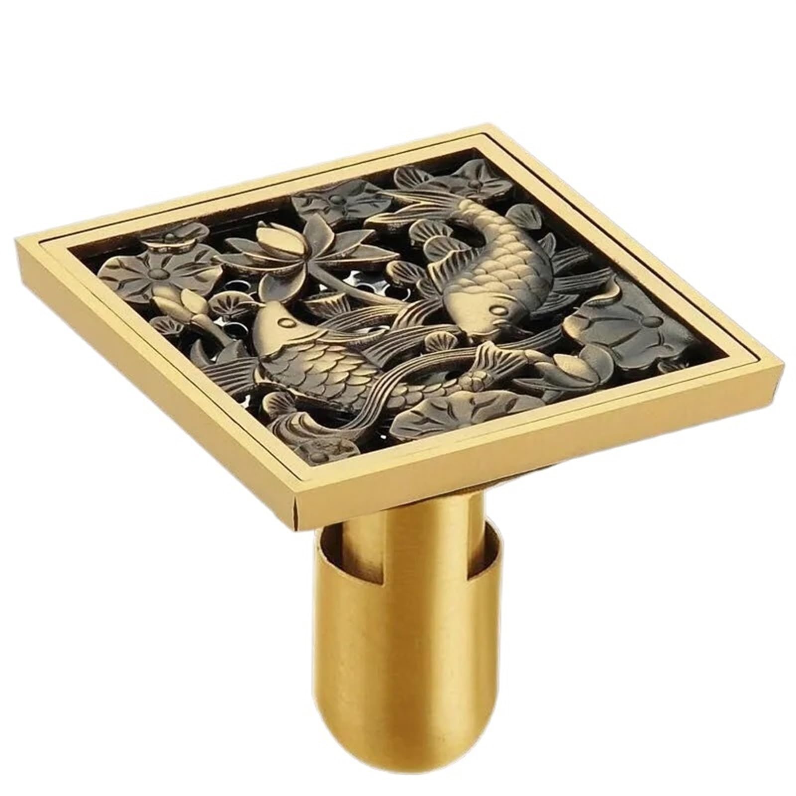 Floor Drain Antique Euro Square Floor Drains Deodorant Drain Strainer Cover Brass Shower Hardware Bathroom Accessories for Hair Waste Bathroom(Type E2)