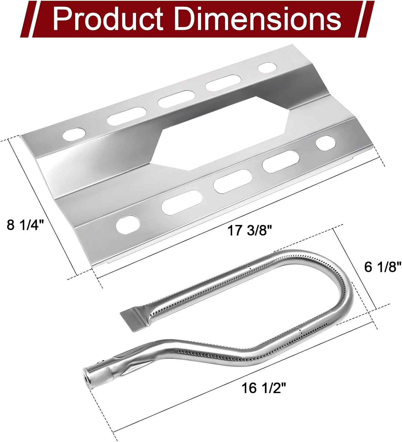 Hiorucet Heat Indicator 22551 and Grill Parts for Costco Kirkland 720-0108 720-0011, for Nexgrill 720-0011 720-0047-U 720-0047 720-0021 720-0021-LP, Heat Plate Burner Tube for Kirkland Grill 720-0108