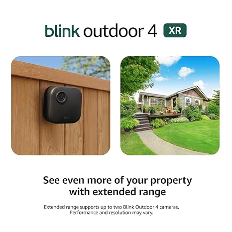 Blink Outdoor 4 XR – two-year battery wireless camera with 4x security coverage, 1000 ft open-air range or 400 ft with typical use — 4 camera system.