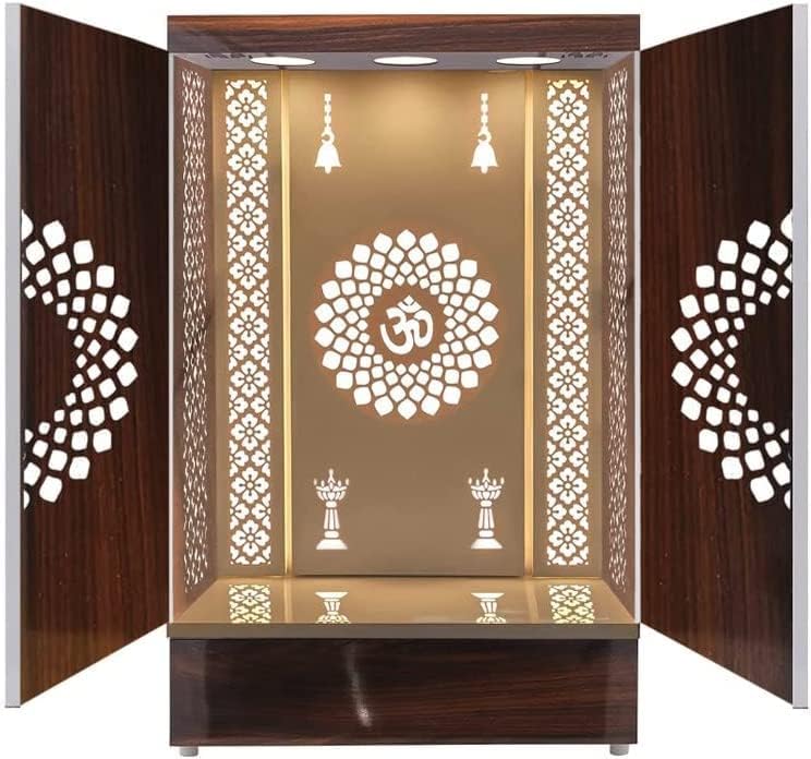 Wooden Temple Brown LED Light for Home and Office|Home Temple|Puja Mandir|Wall Hanging & Table Top Home Mandir Designer Mandir For Home /Mandir With Doors (60X32X18 IN)