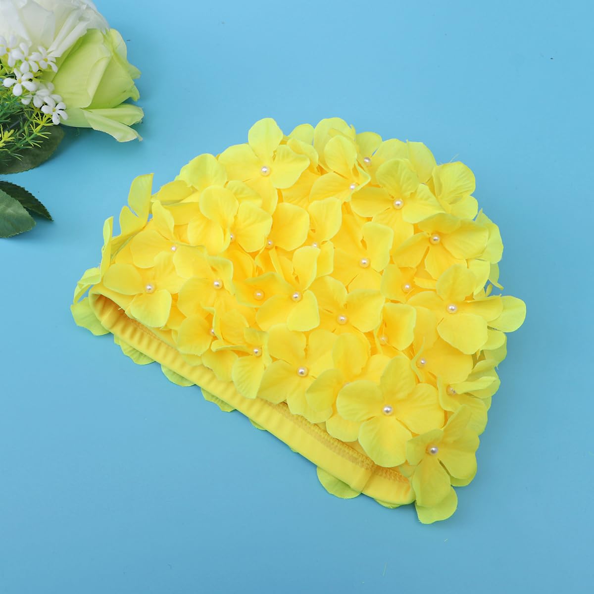 WINOMO Gorro de natación de Moda con pétalos Florales, Gorro de baño Elegante, Talla L para Mujer