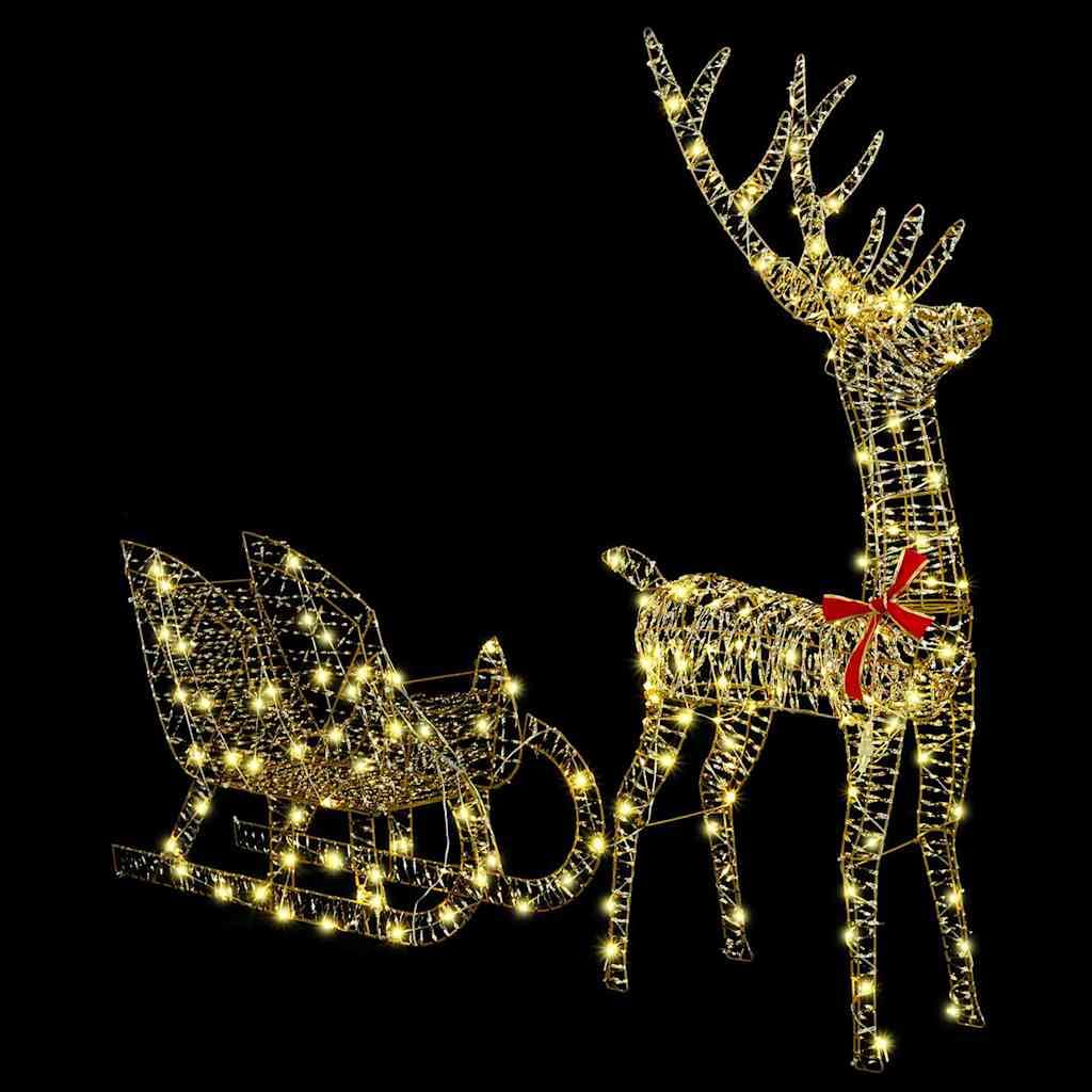 Rentier Schlitten Weihnachtsdeko warmweiß 70 x 26 x 129 cm PET mit LED-Lichtern wetterfest für Innen- und Außenbereich festliche Dekoration