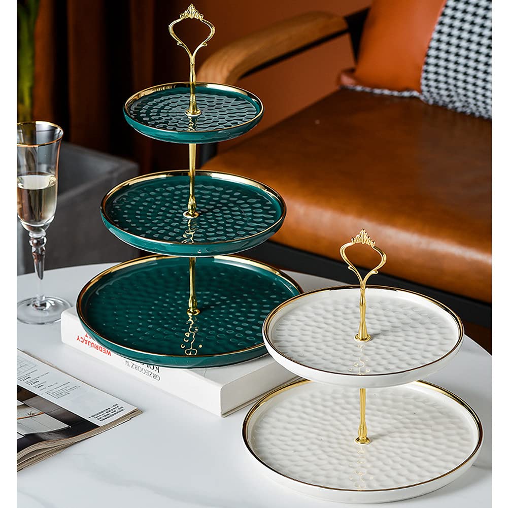 Etagere 3 etagen Keramik Obstteller Tortenständer für Cupcake, Käseplatte Cupcake Dessert Ständer, Metallstab Kuchenständer, Party Hochzeit Deko Tortenständer (Weiß-A, 3 etagen)