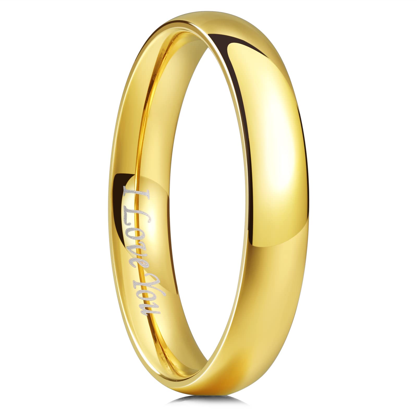 King Will 316L Stainless Steel Wedding Band for Men Women-2-8mm Width Wedding Ring in Black/Sliver/Gold Plated Laser I Love You High Polished Dome