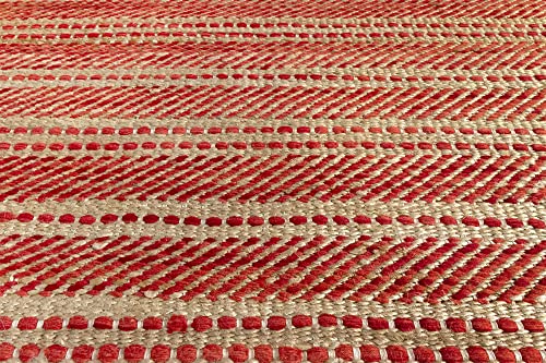 HAMID - Wool and Jute Rug Olivia Hand Woven Wool Jute Rug for Living Room Bedroom Red Natural Color (60 x 110 cm) - Image 3