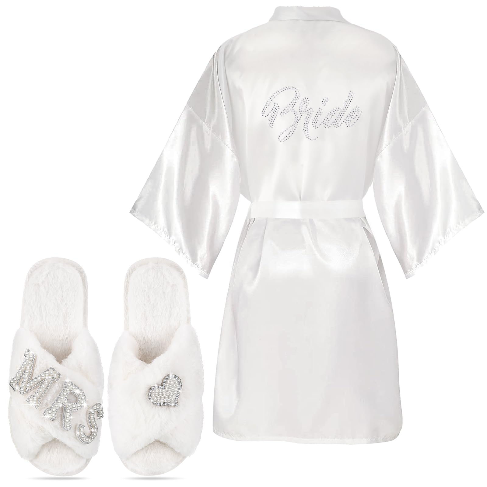 Mepase 2 Pcs Bride Slippers and Bride Robe for Wedding Day Mrs Slippers Bridal Shower Gifts for Wedding Supplies