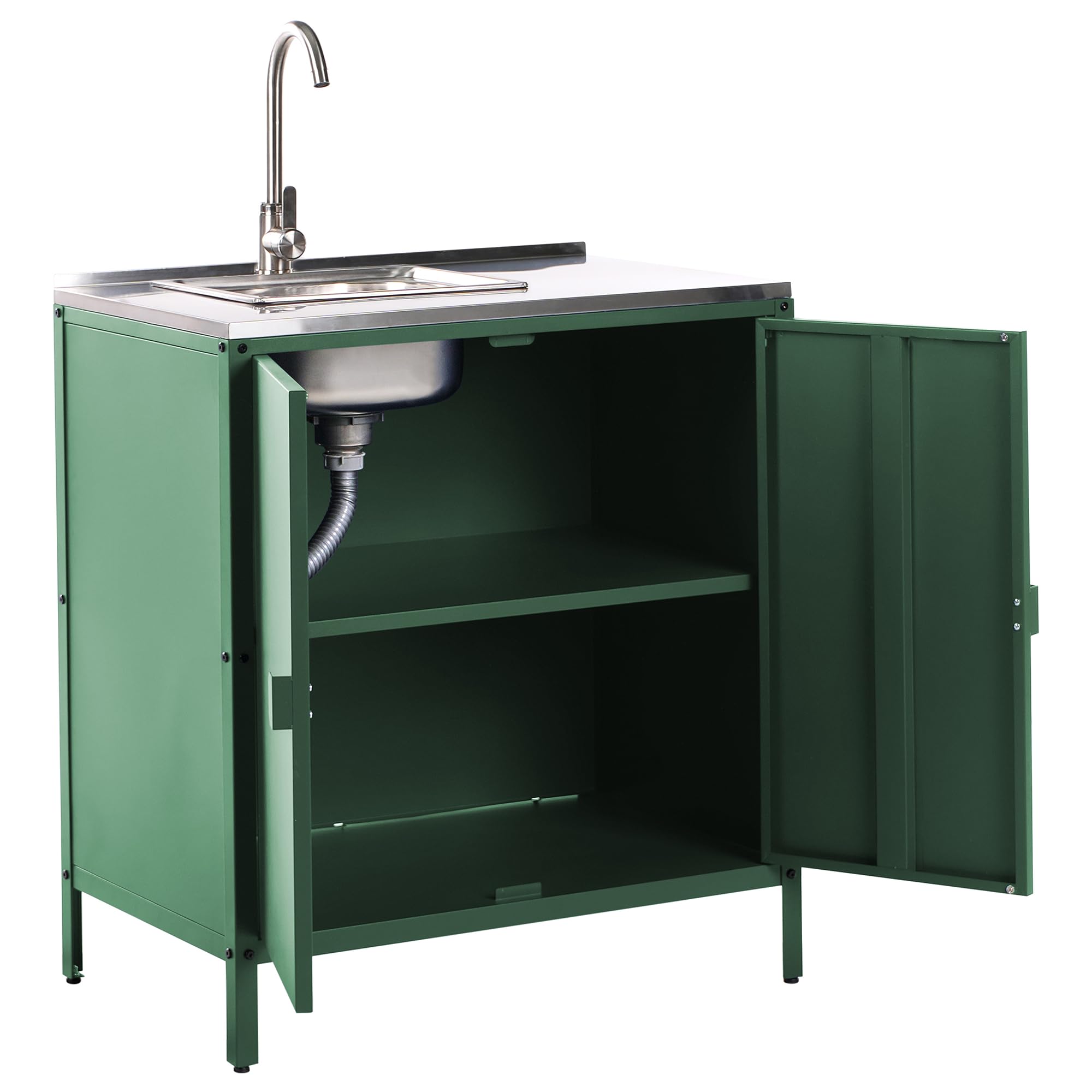 Beliani Commode de Jardin Noire Acier 2 Portes Evier Extérieure